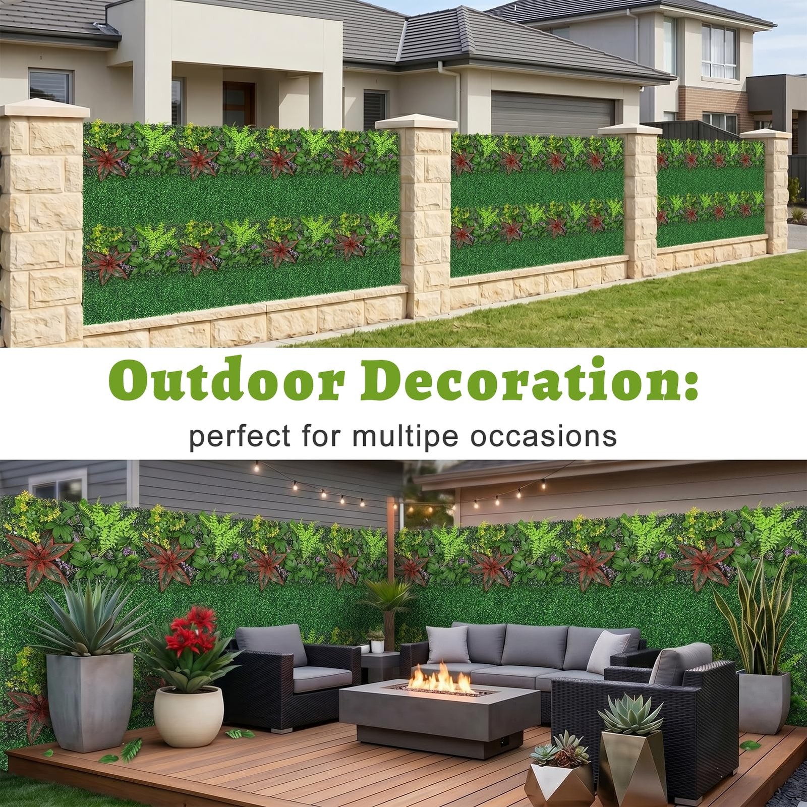 Artificial Grass Wall Panels 12pcs Red Brazilian Leaf Foliage Boxwood UV Prot…