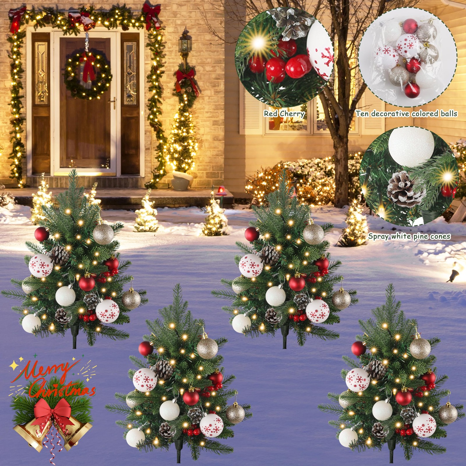 Sunnyglade 27 Set of 2 Artificial Outdoor Christmas Trees with 60 LED Lights,…