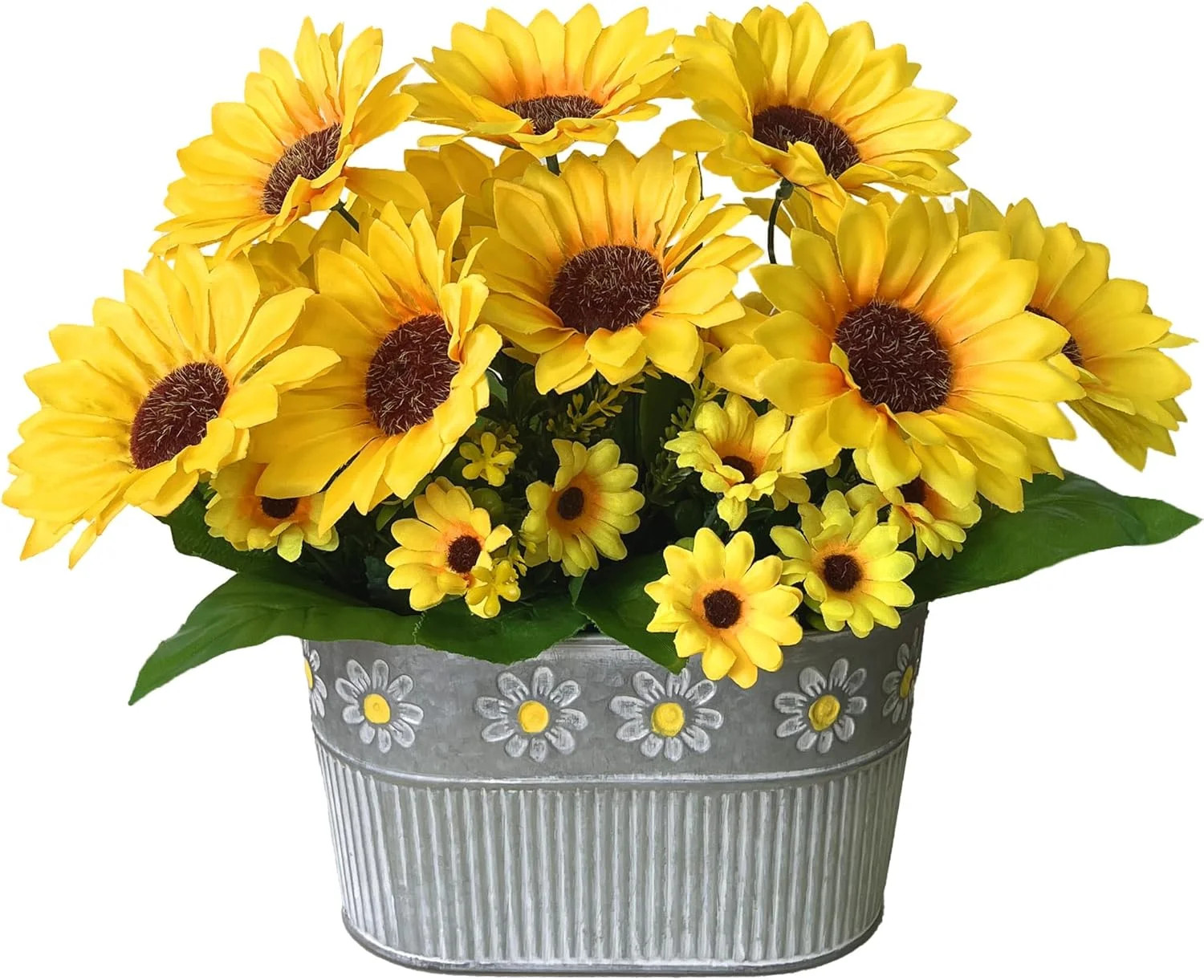 Artificial Flowers Fake Sunflowers in Pot, Faux Silk Flowers Floral Table Center