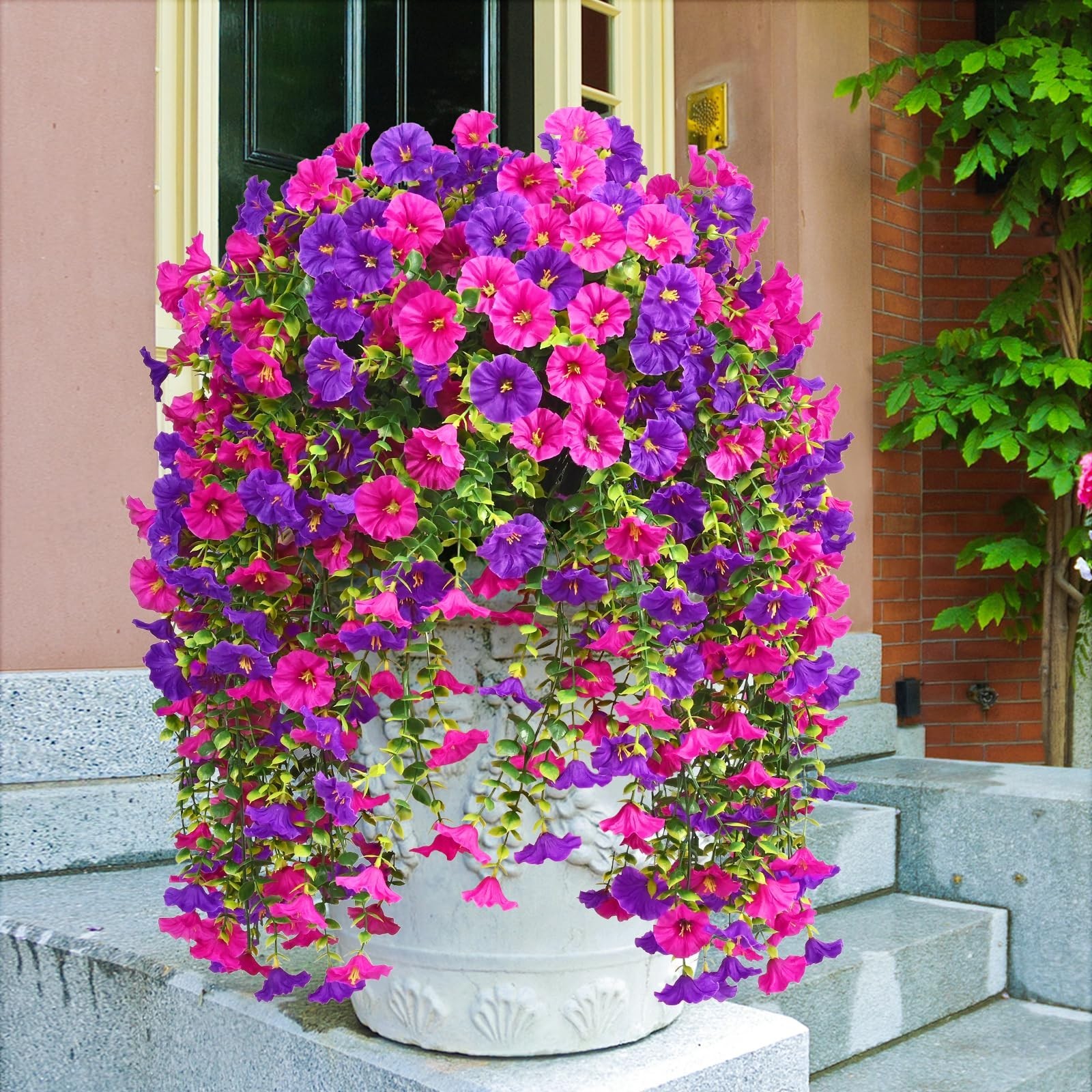 8 Packs Realistic UV Resistant Artificial Hanging Flowers – Silk Petunia for Out