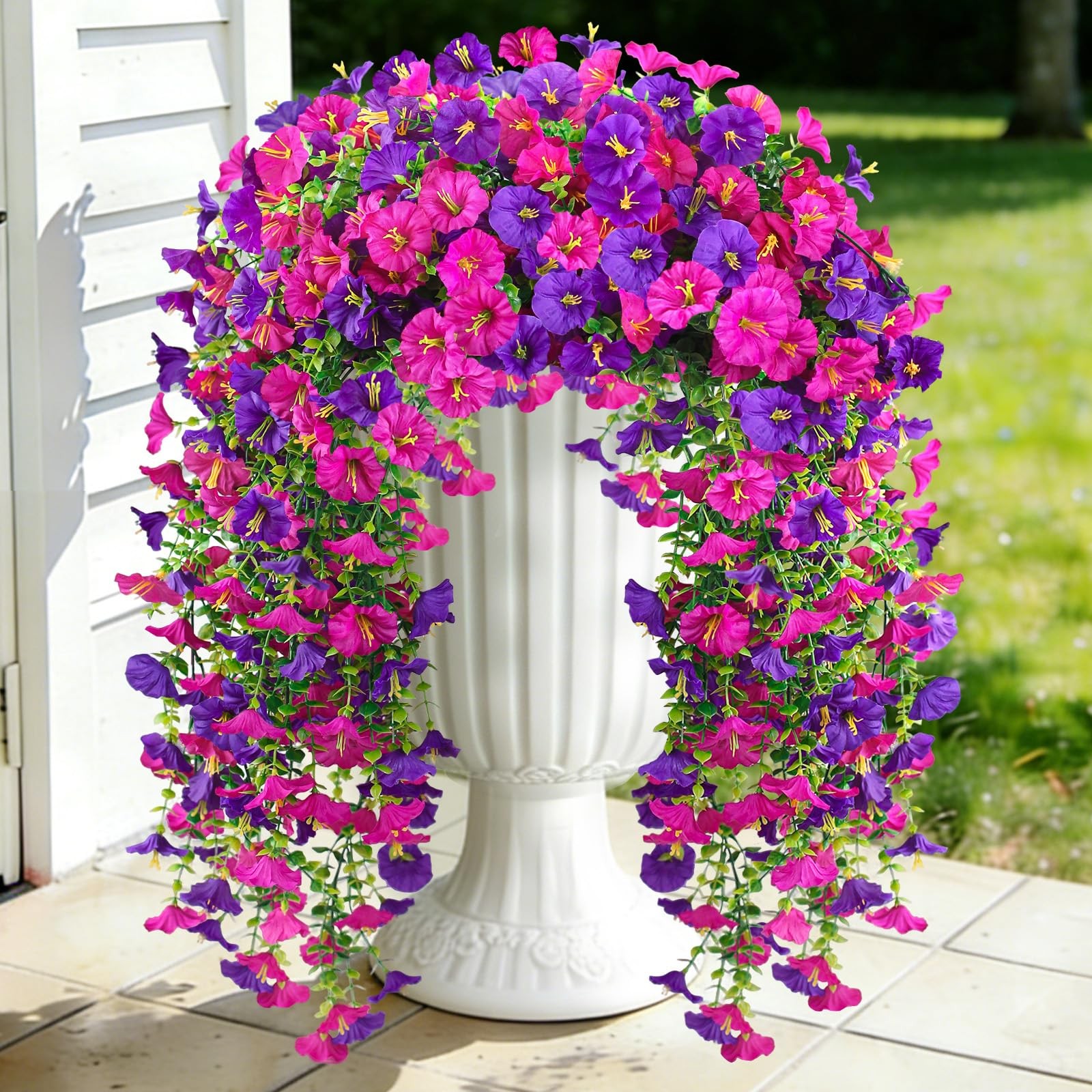 Artificial Hanging Flowers for Outdoors, 2PCS 300 Blooms UV Resistant Morning…