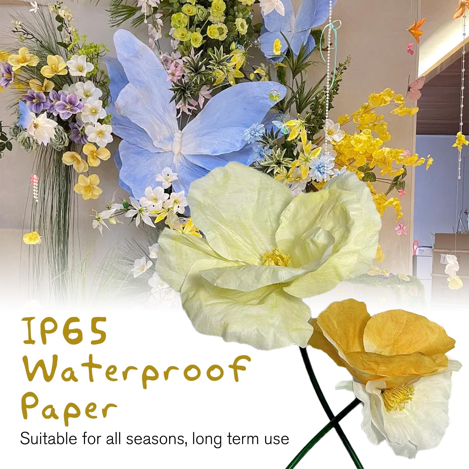 Yellow Champagne Gold White Fake Flower – Bendable Waterproof Artificial Flow…