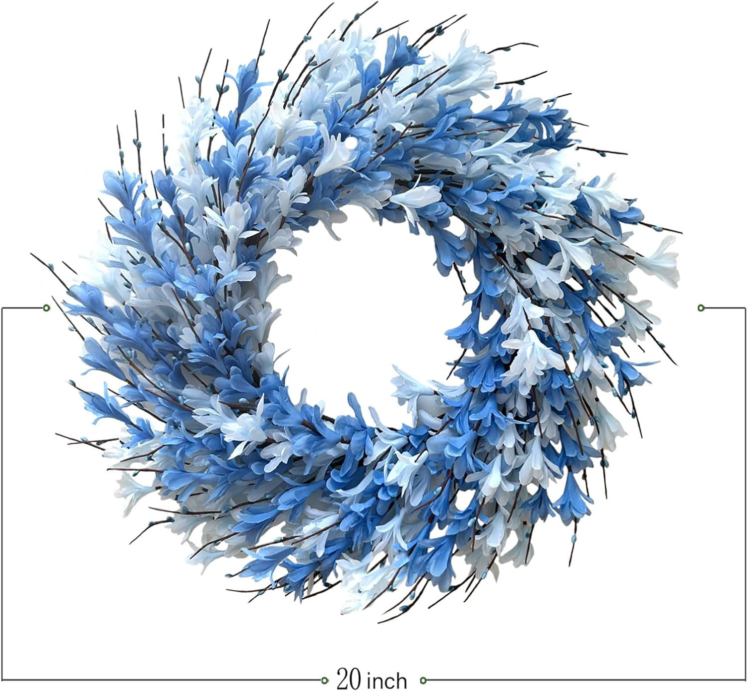 22Inch Artificial Forsythia Flower Wreath Spring Summer Fall Wreath Silk Leaves