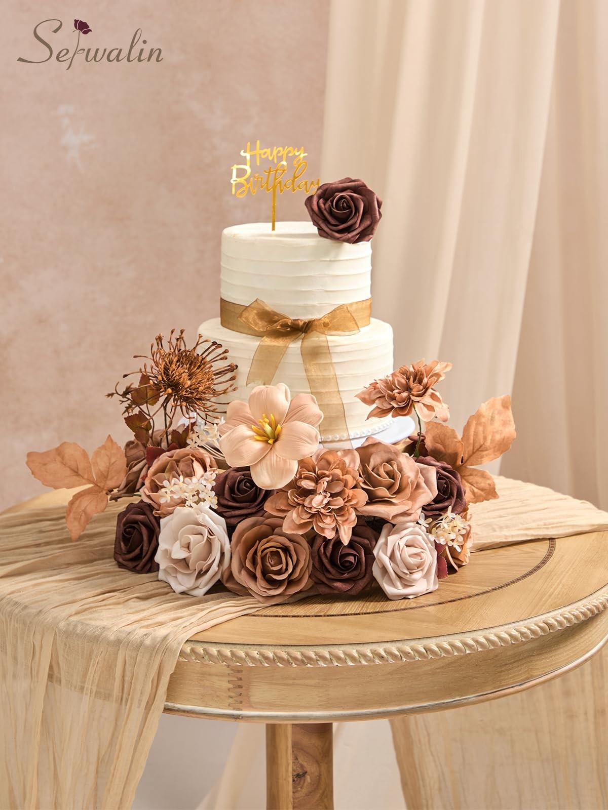 Artificial Flowers Brown Apricot Fake Silk DIY Wedding Bouquet Centerpiece