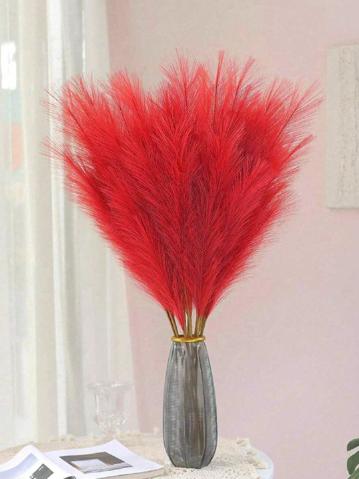 Red Artificial Reeds 55cm Tall Faux Pampas Grass for Wedding & Party Decor