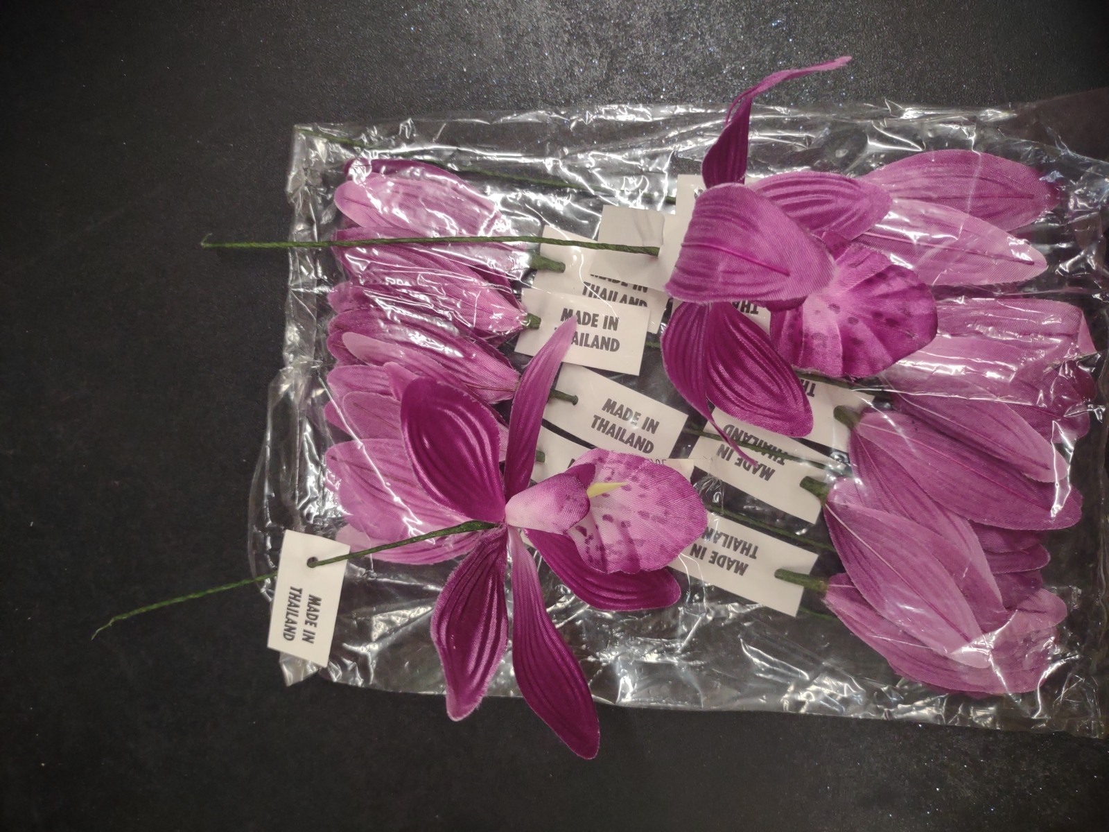 12 Stems 1970s Vintage Silk Orchids, 9″ Cymbidium Orchid Flower Pick Plum Purple