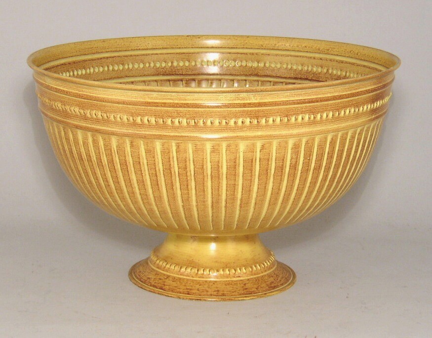 Compote Bowl Vase Beige Finish Metal Centerpiece 12″Dia 7.5″High Set/2