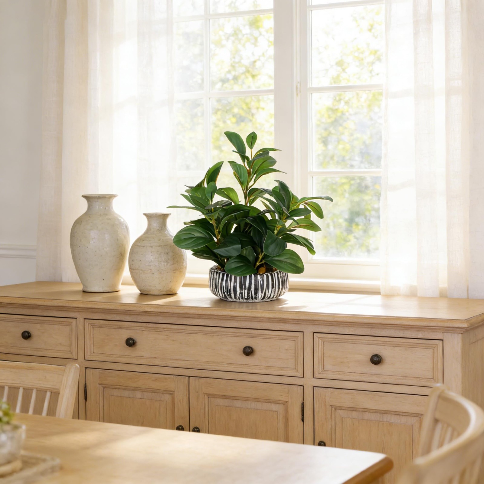 Realistic Artificial Potted Plant Faux Indoor Greenery Home Office Decor Vase