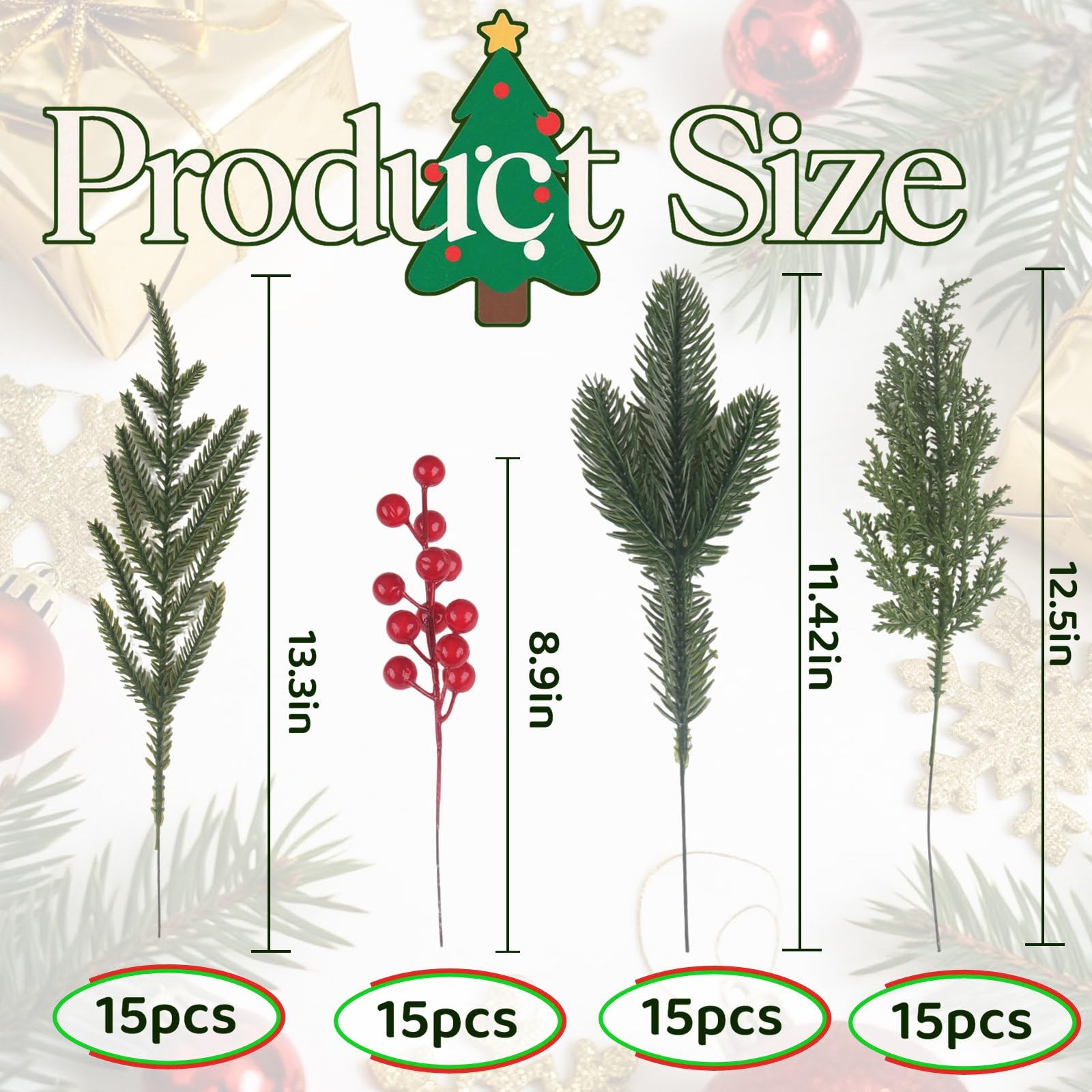 60 Pcs Christmas Greenery Stems for Vases Artificial Pine Branches for Decora…