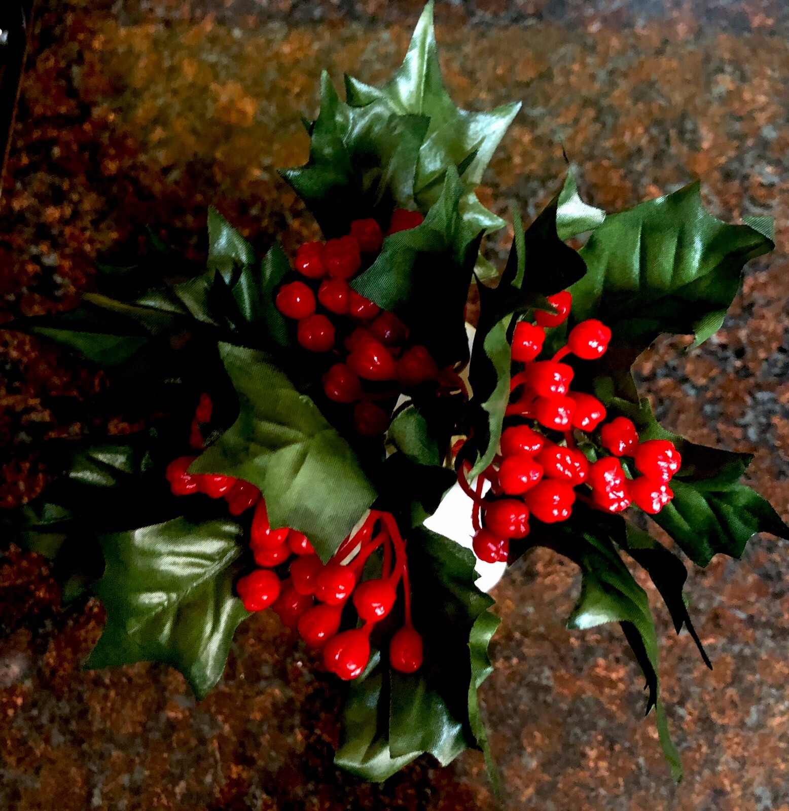 Artificial Silk Red Holly Berry Floral 3 Stems w Berries Heads 5” Christmas New