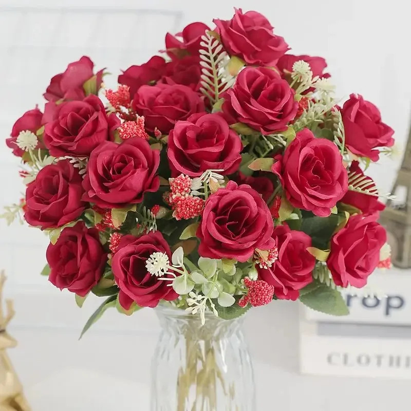 5 Heads Artificial Rose Bouquet for Home, Wedding & Party Decor