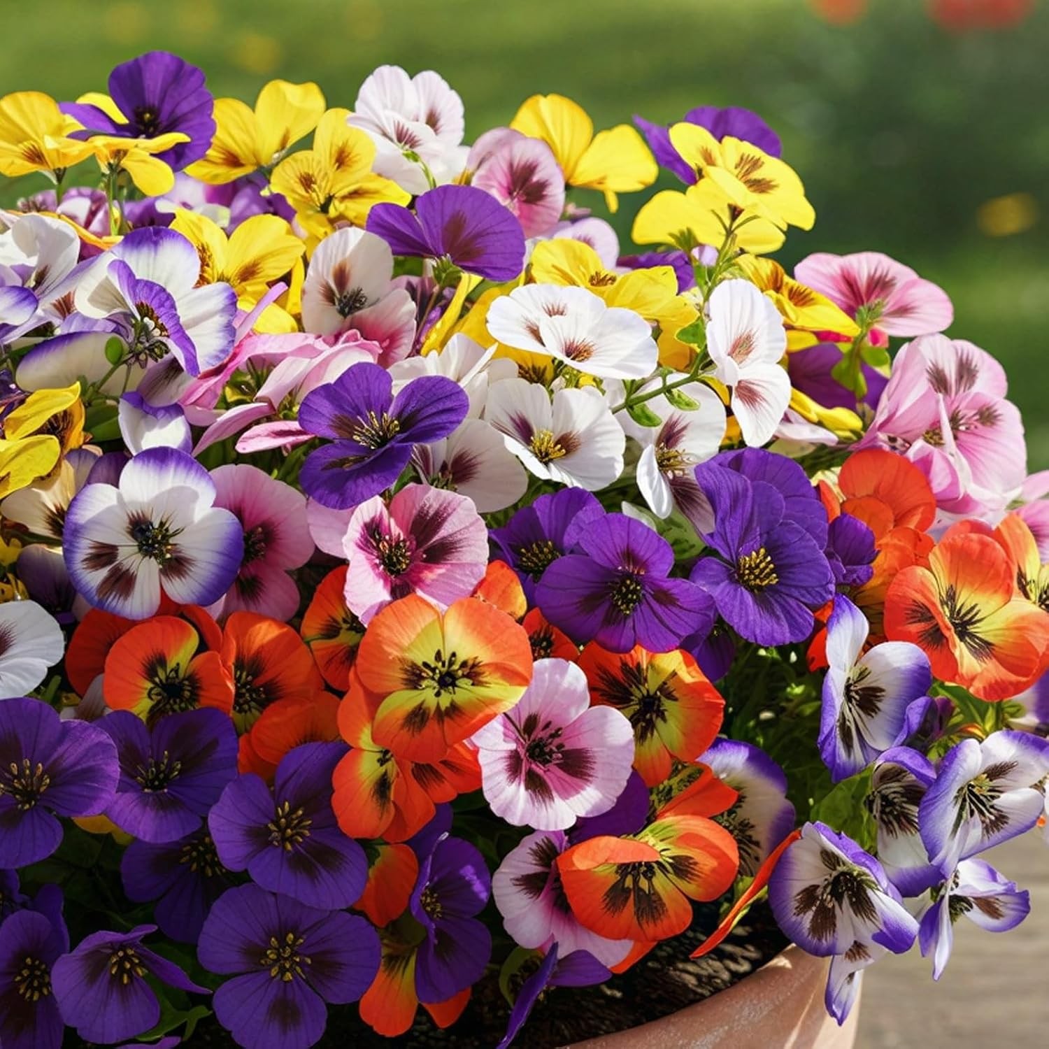 24 Pcs Artificial Pansies UV Resistant, Faux Outdoor Planter Decor