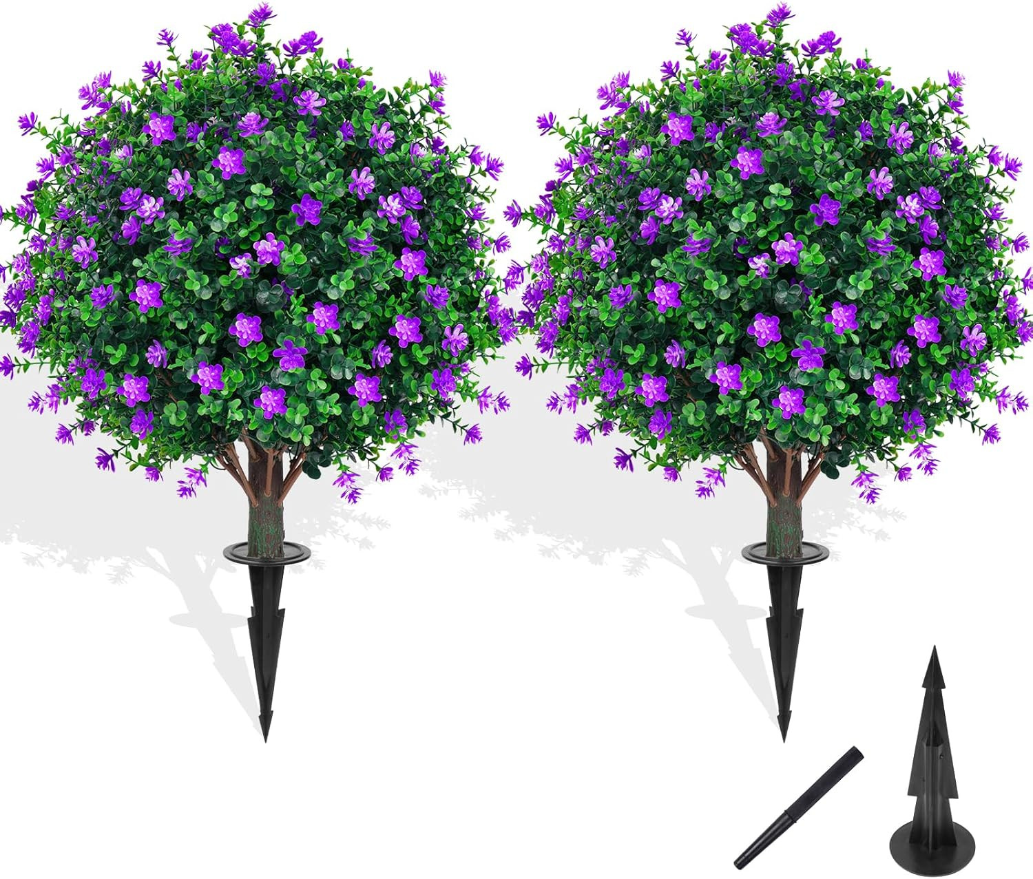 Artificial Boxwood Topiary Tree with Flower, Set of 2 Artificial Shrub Bushes wi