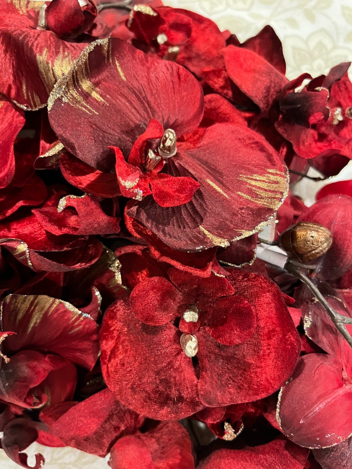 Red Velvet Phalaenopsis Orchid Stems – Approximately 30” Faux Flower Stem