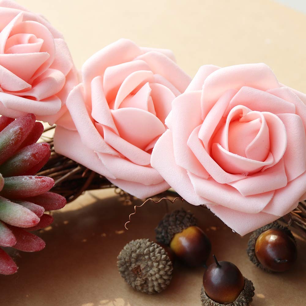 Artificial Flower 50pcs Real Looking Fake Roses w/Stem for DIY Wedding Bouque…