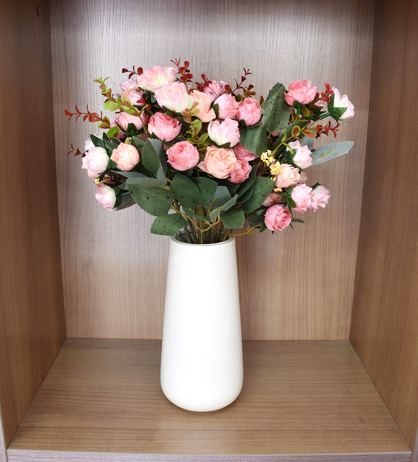 4 Pack 7 Branch 21 Heads Pink Artificial Mini Silk Rose Flowers Bouquet