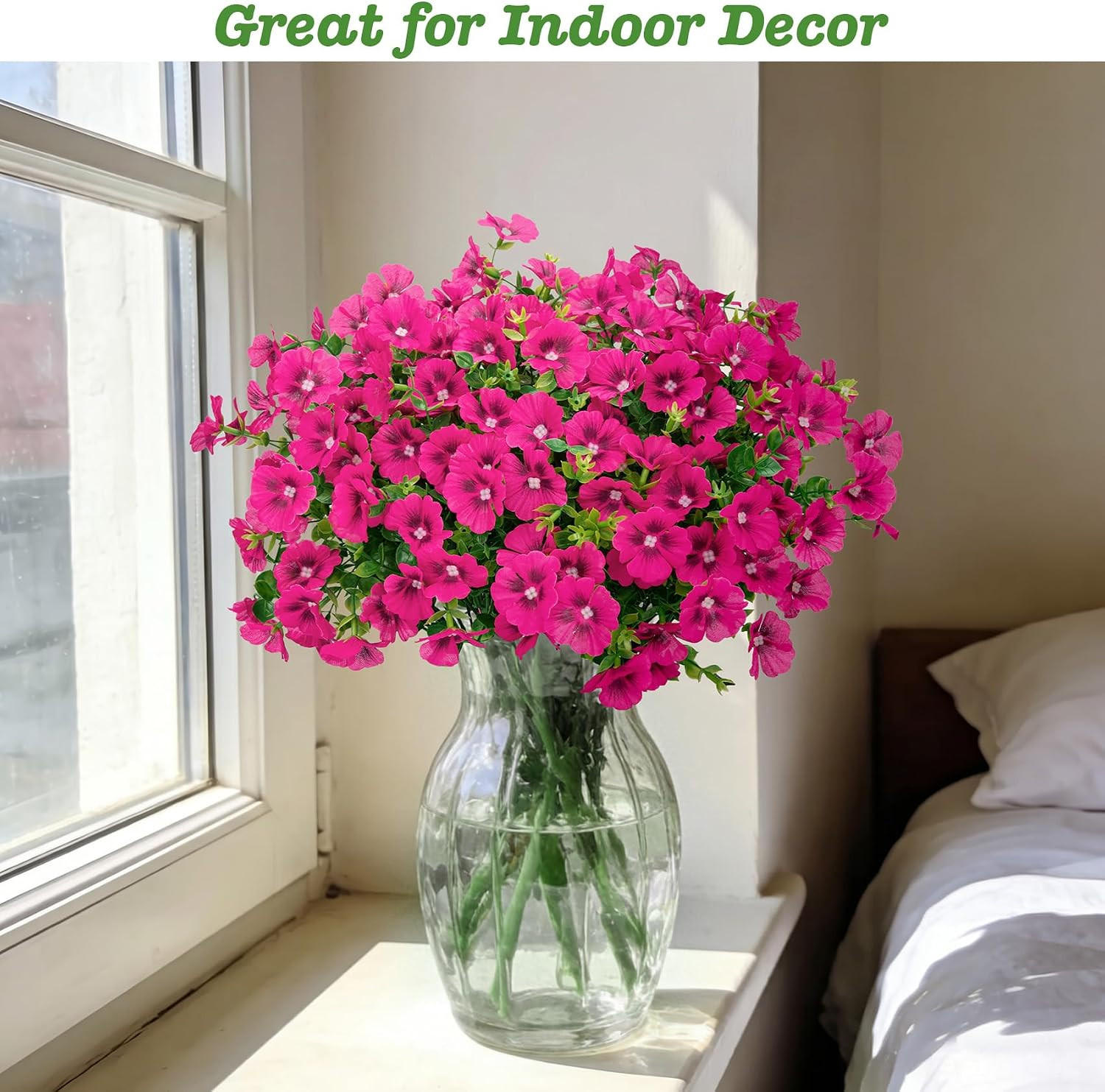 20 Bundles Artificial Flowers for Outdoors, Fake Silk Flowers with Fuchsia