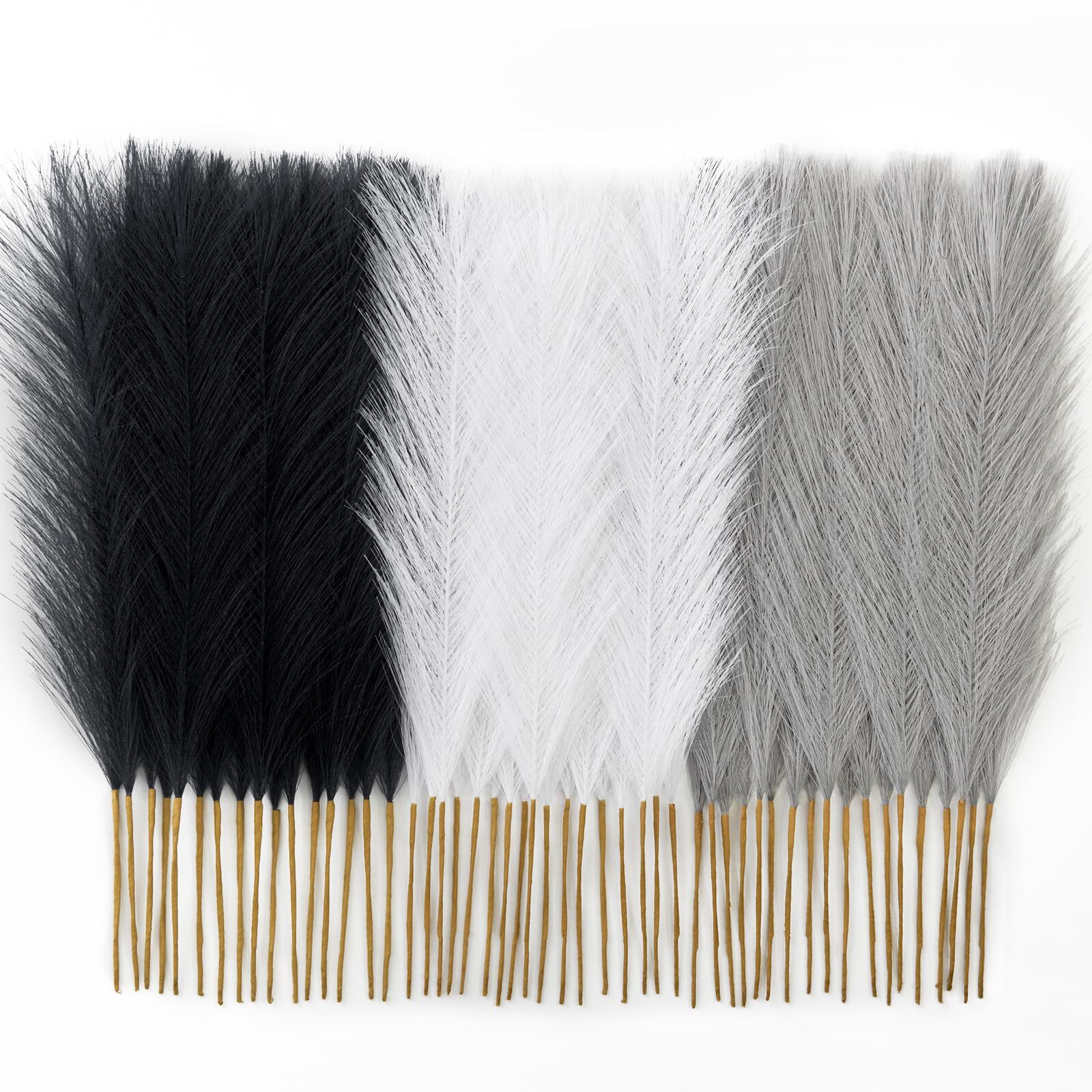 50pcs Pampas Grass 17in Black and White Pampas Grass Artificial Fluffy Vase F…