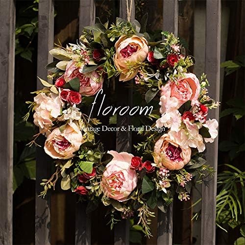 Floroom Floral Wreath, Artificial Peony Wreath, 15-16 Front D Kitchen