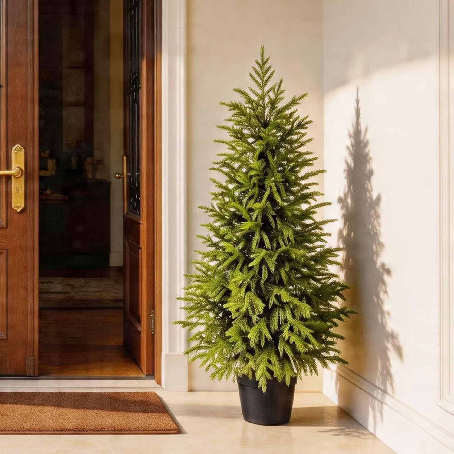 3FT Potted Outdoor Topiary Set of 2, UV Resistant Artificial Outdoor Plants w…