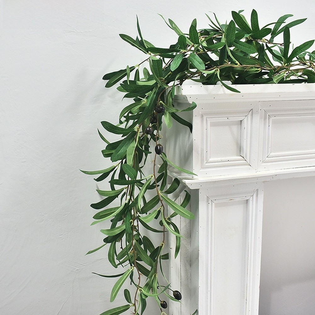 Green PE Artificial Olive Leaf Vine with Berries for Wall Door Table Decoration