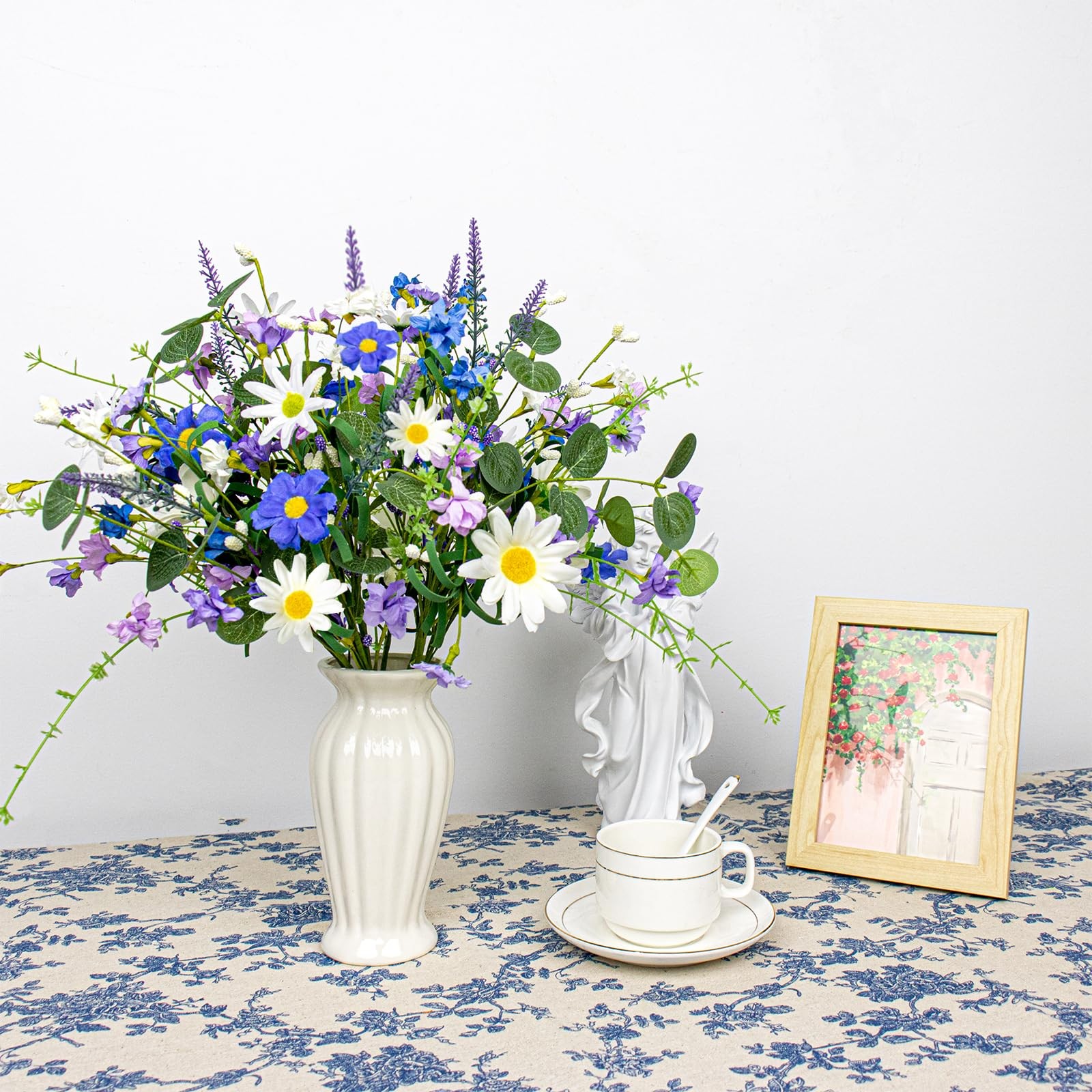 12 PCs Artificial Spring Summer Flowers Rustic Blue and White Artificial Flow…