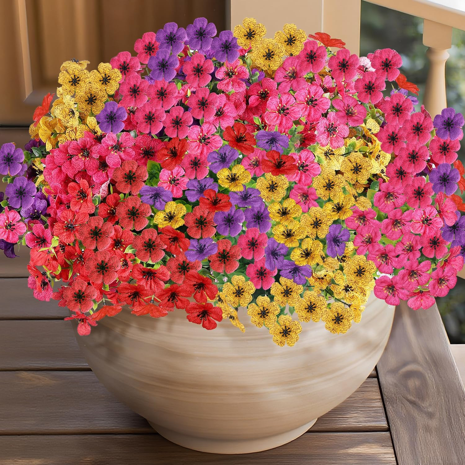 14 Bundles Artificial Flowers UV Resistant for Patio Outdoors Fake Faux Silk Pla