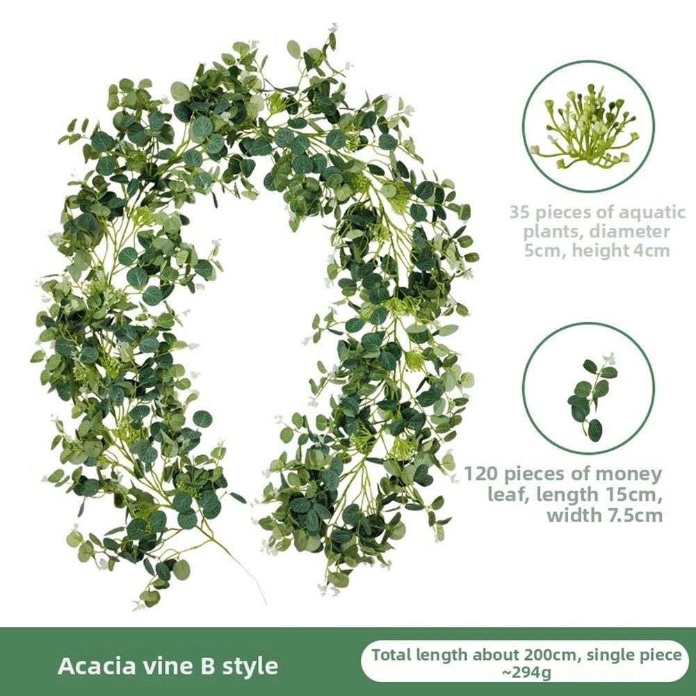 Artificial Acacia Vine 2M with White Faux Roses and Leaves for Weddings