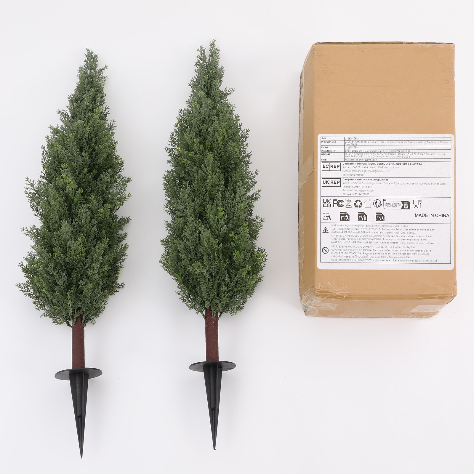 2Pcs 4ft Artificial Cedar Topiary Trees w/ Ground Spike for Porch Garden Office