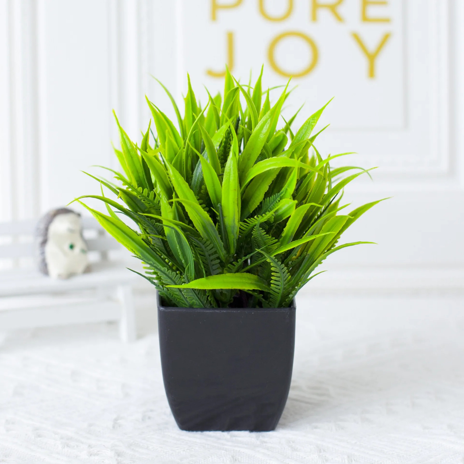 Mini Artificial Eucalyptus Potted Fake Plant in Black Pot for Home & Office Deco