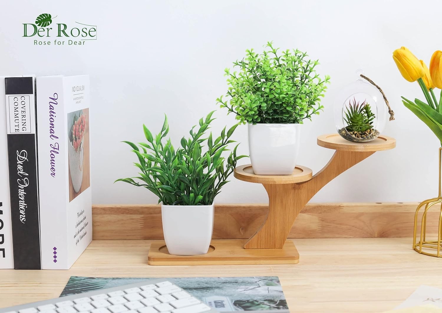 2 Pack Fake Plants Mini Artificial Greenery Potted Plants For Home Decor Green