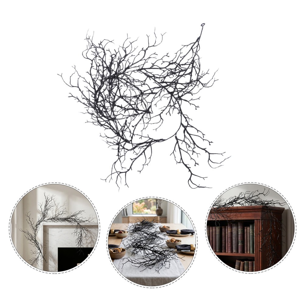 Black Halloween Garland – 6.2ft Branch Twig with Hanging Loop for Mantle, Wall,