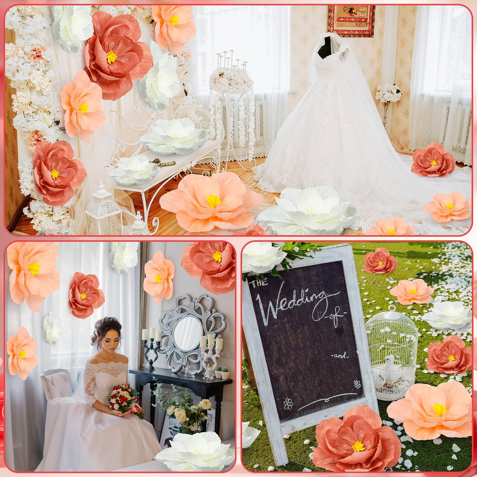 18 PCS Giant Paper Flowers Artificial Large Decoration Backdrop Pink White