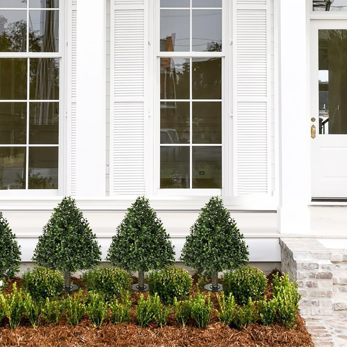 Faux Boxwood Topiary Shrub with Ground Spike, 23.6in Artificial Topiary Trees…