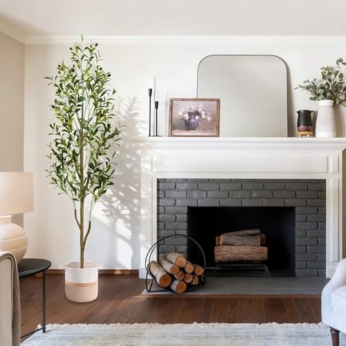 Artificial Olive Tree Tall Faux Olive Trees with Planter & Basket, 6FT Green