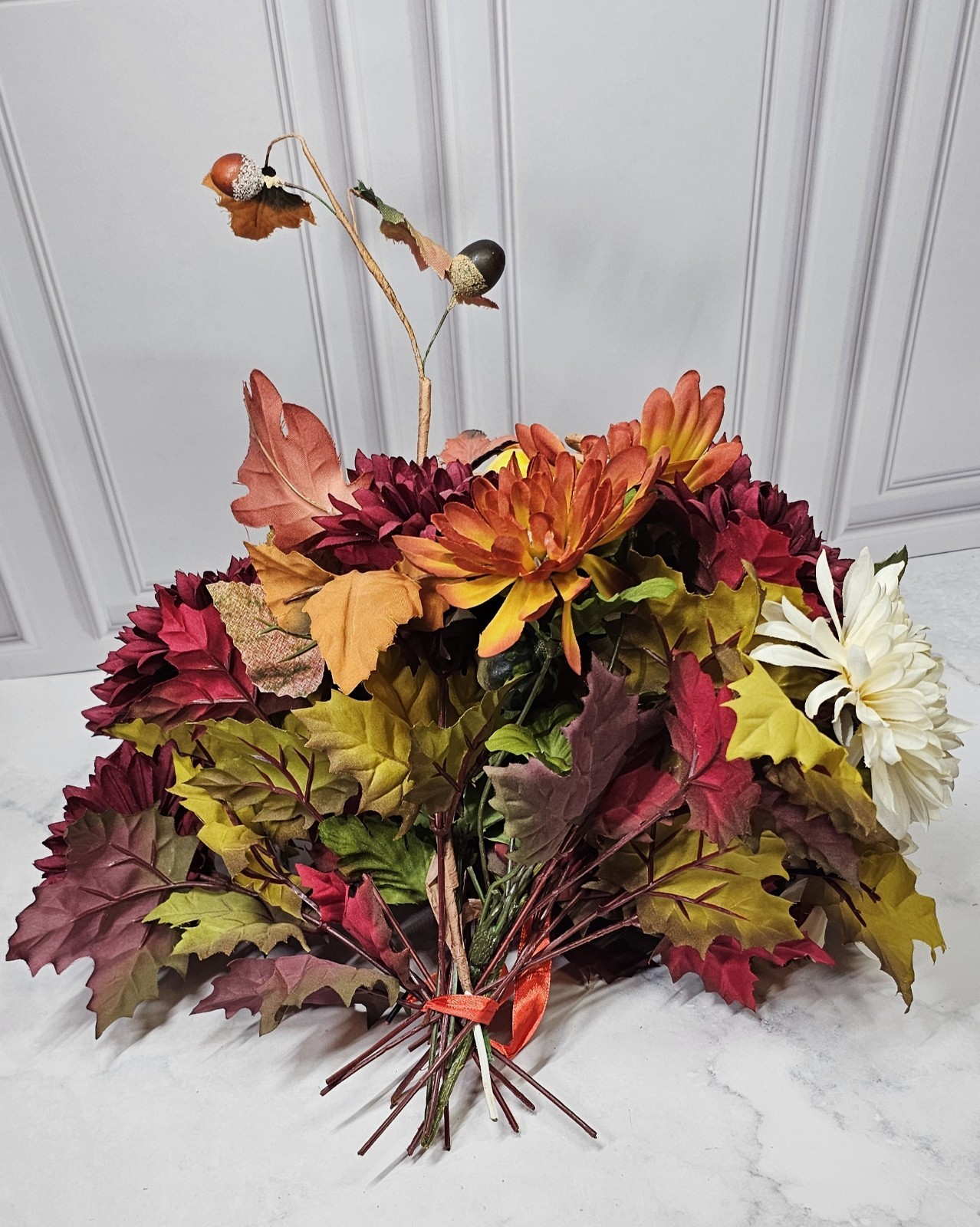 Fall Artificial Flowers With Small Pumpkin And Gourds