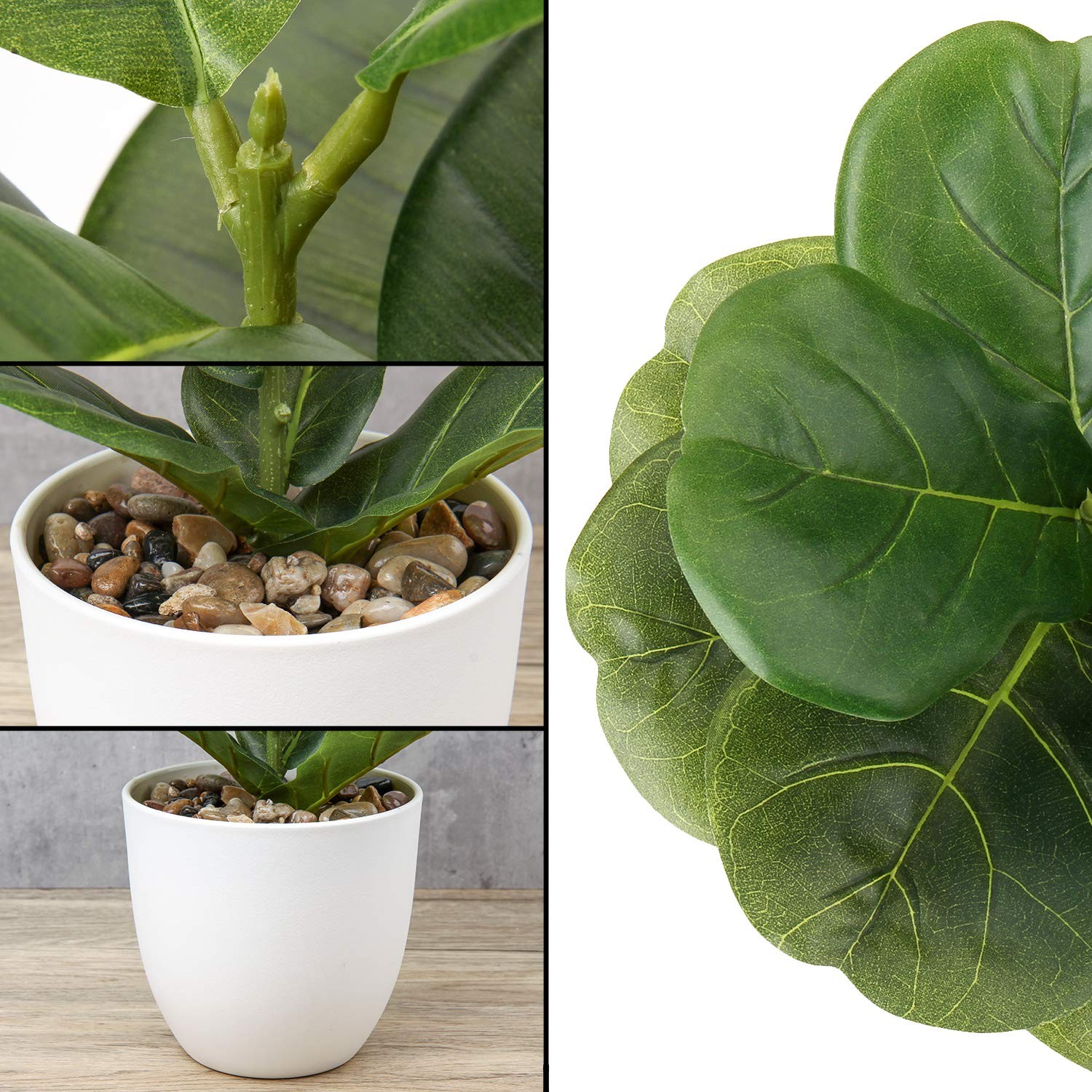 18 Inch Artificial Plants Realistic Fake Fiddle Leaf Fig Plant Faux Ficus Lyr…
