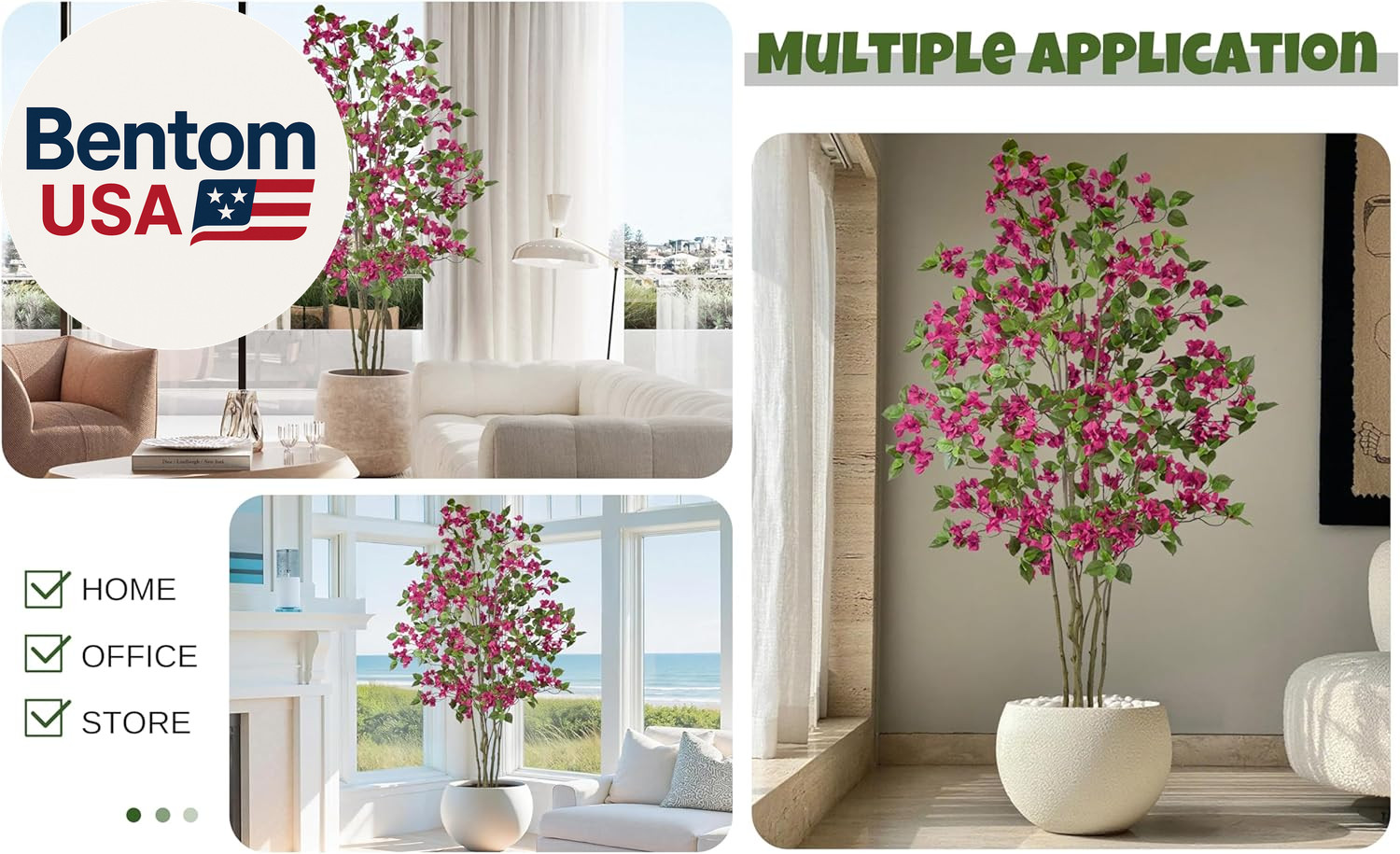 Artificial Purple Bougainvillea Tree 6FT with 270 Flowers & White Planter Realis
