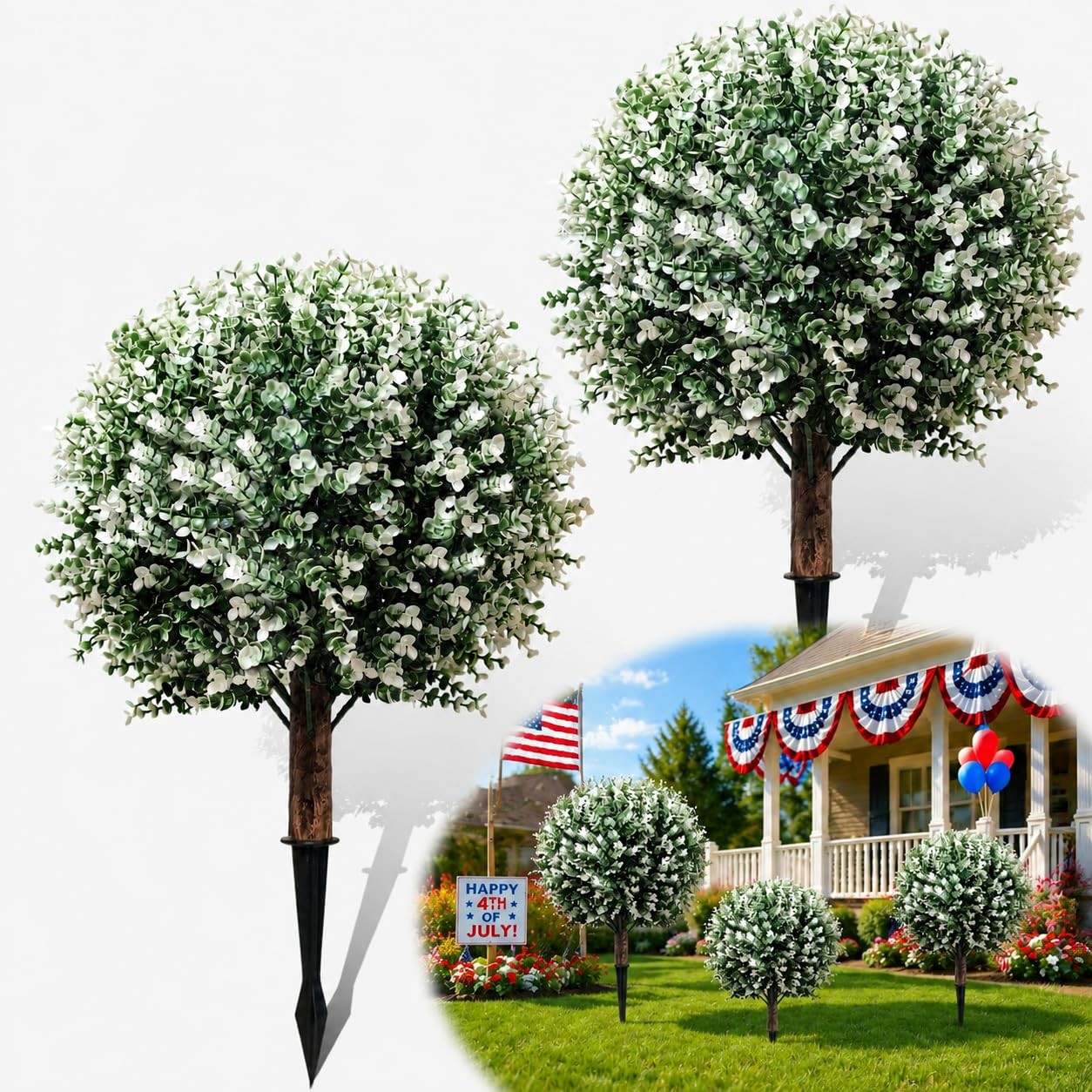 2PCS Artificial Boxwood Topiary Ball Tree, 24″ Artificial Plants Outdoor with…