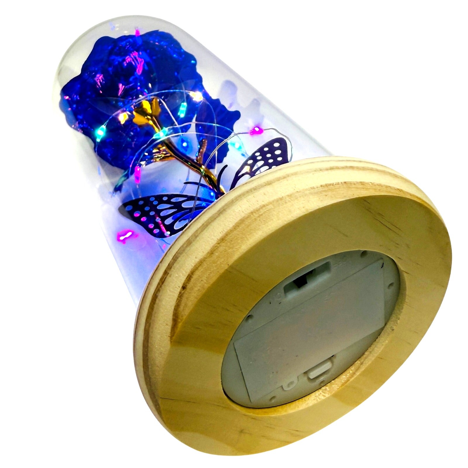 Qunpon LED Blue Rose Gold Foil Glass Dome Light Up Flower Just For You Gift NEW