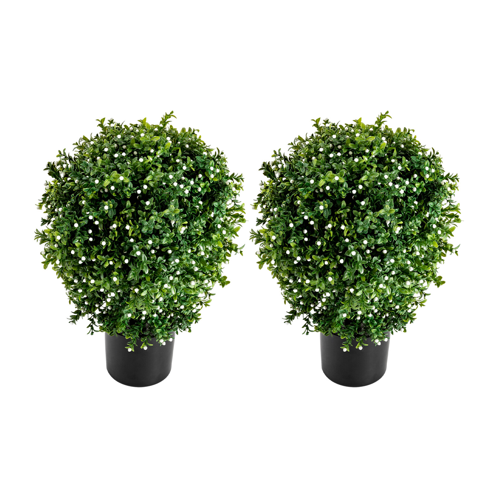2 Pacs 20″ Tall Green Artificial Boxwood Topiary Ball Tree With White Flowers
