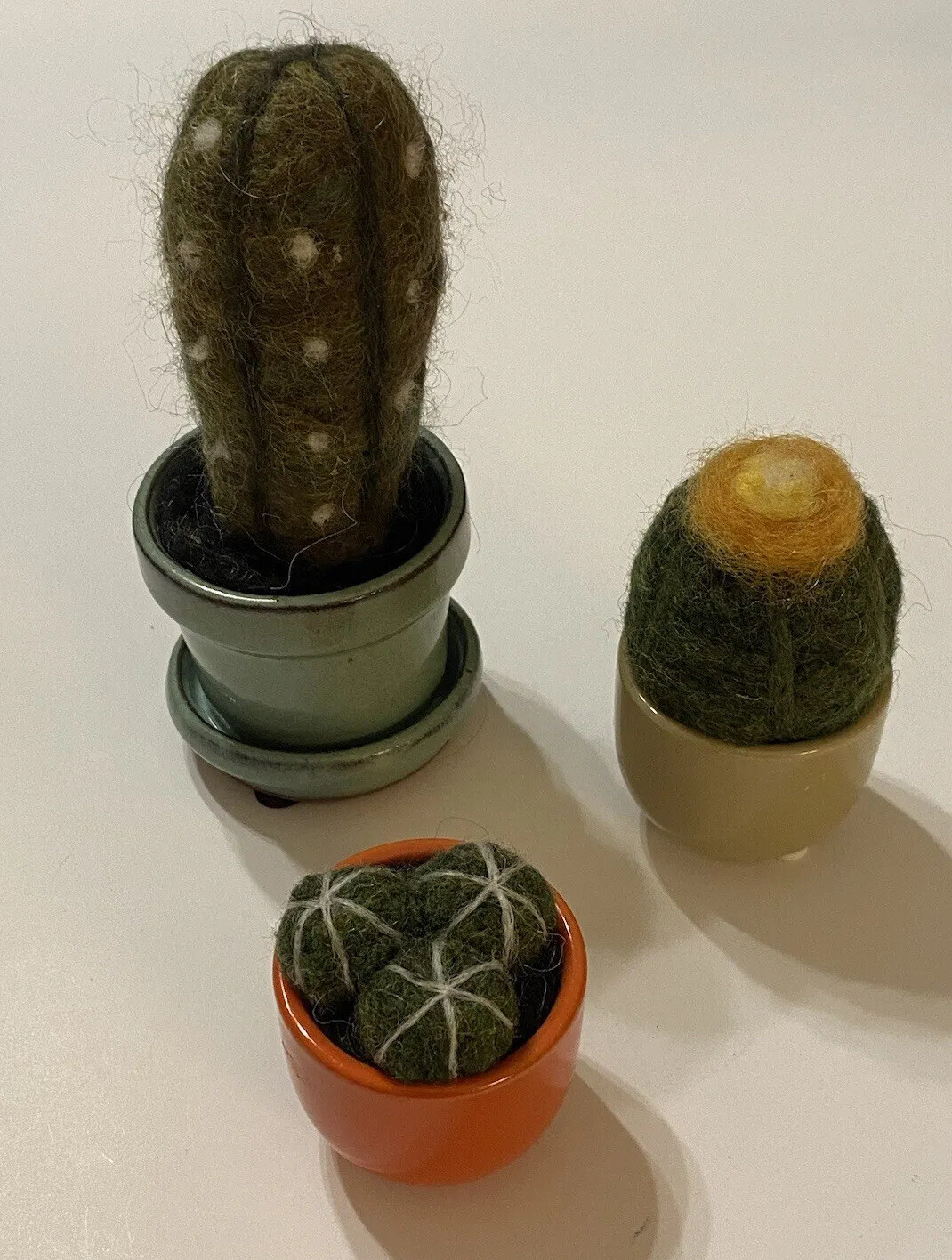 3 Tabletop Home Decor Felt Faux Succulents In Pots 6”, 4”, 2.5” EUC!