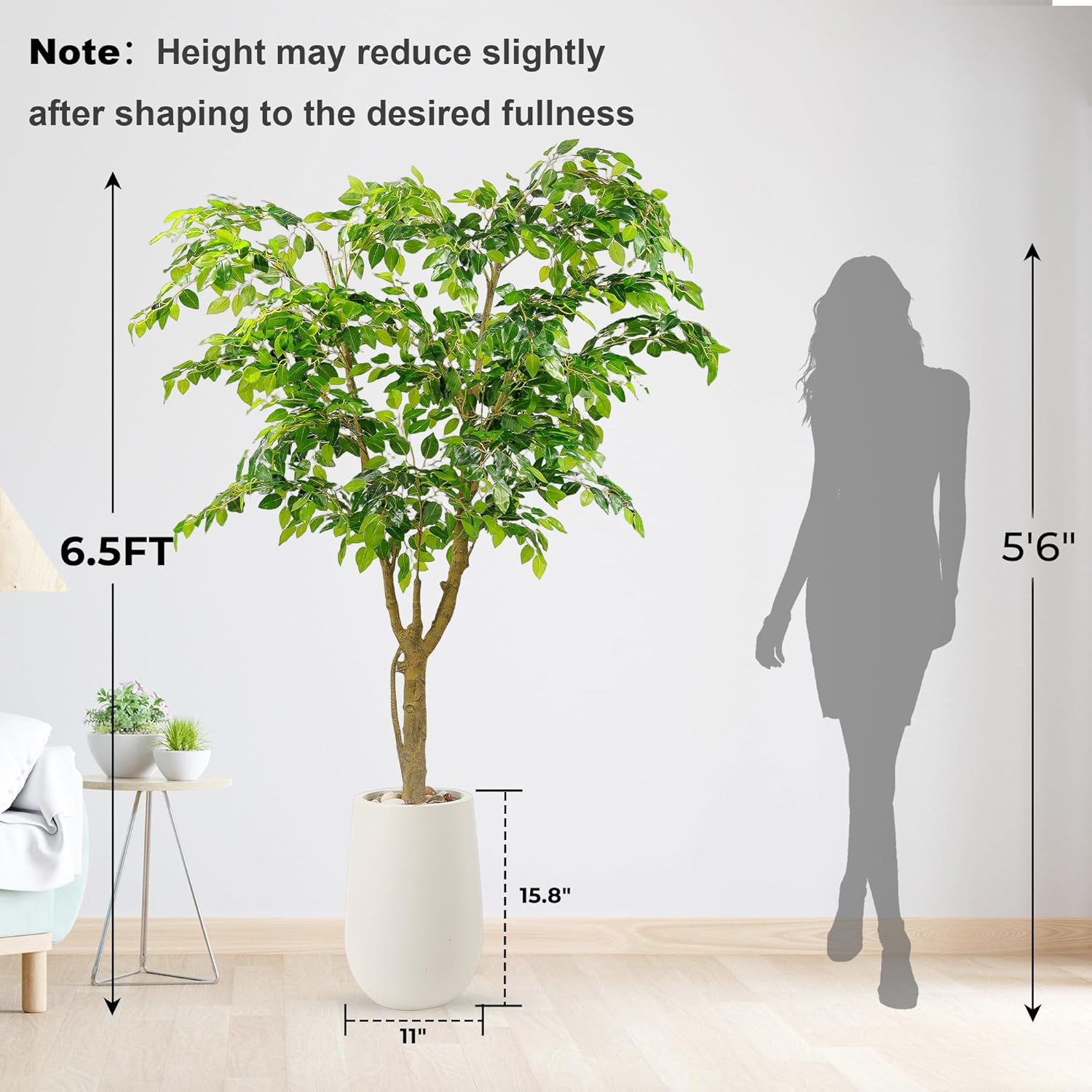 6.5FT Faux Ficus Tree in White Planter – Lifelike Indoor/Outdoor Décor