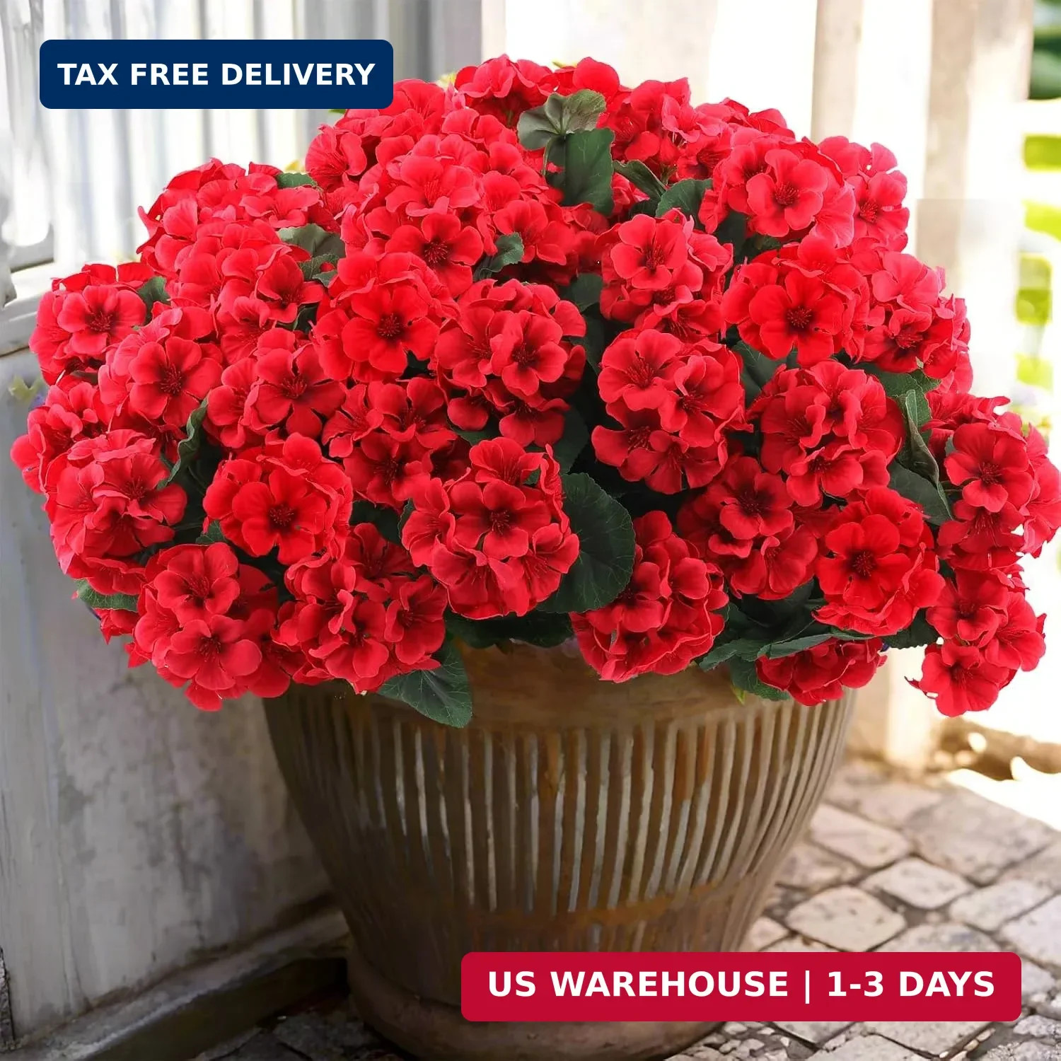 Hananona 6 Pcs Artificial Geranium Flowers for Outdoors Geranium Silk Red Flower