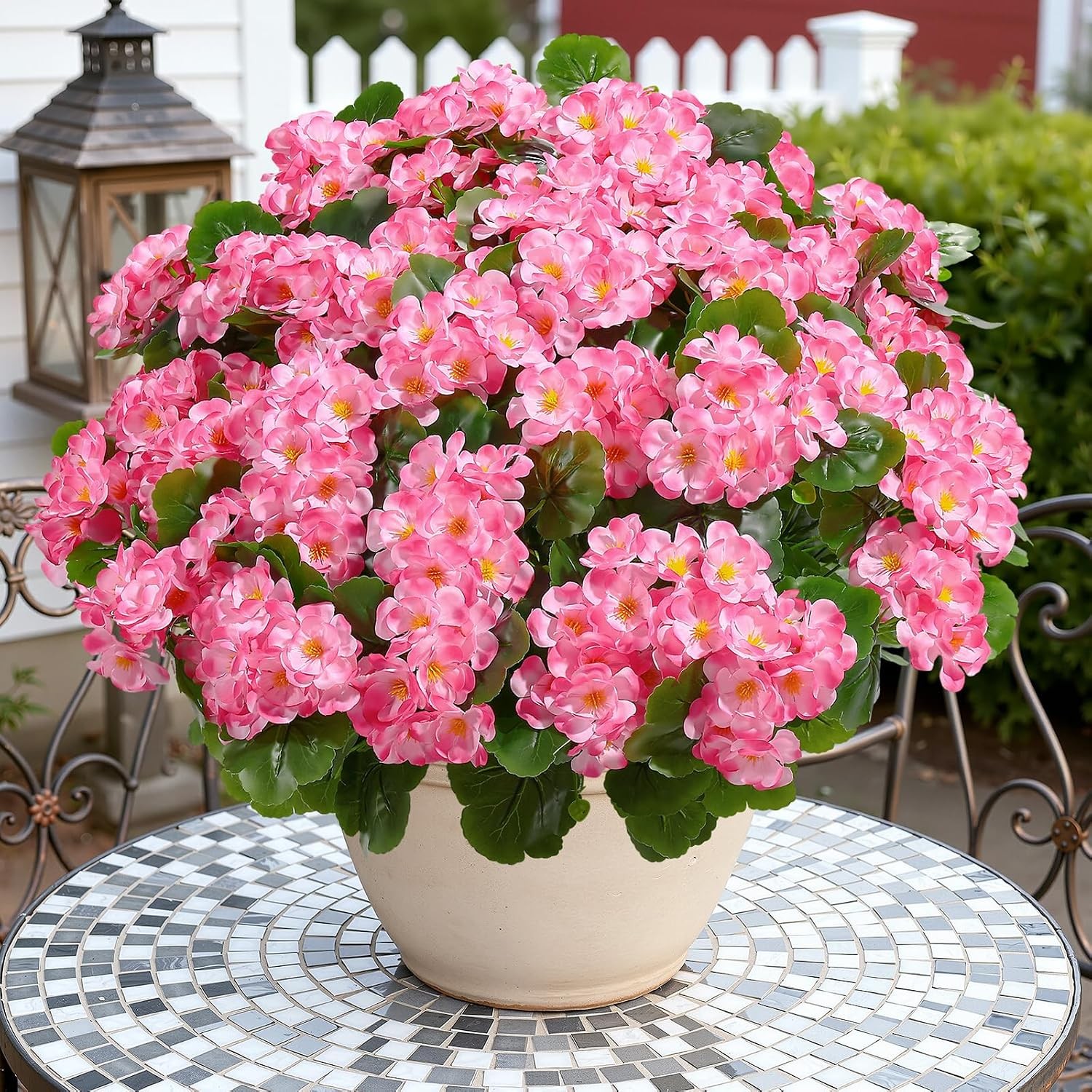 8 Pcs Artificial Geranium Flowers, UV Resistant Silk Faux Outdoor Decor
