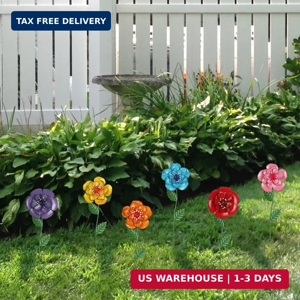 hogardeck 6 Metal Flower Garden Stakes Multi-Color for Spring Yard Art Outdoor