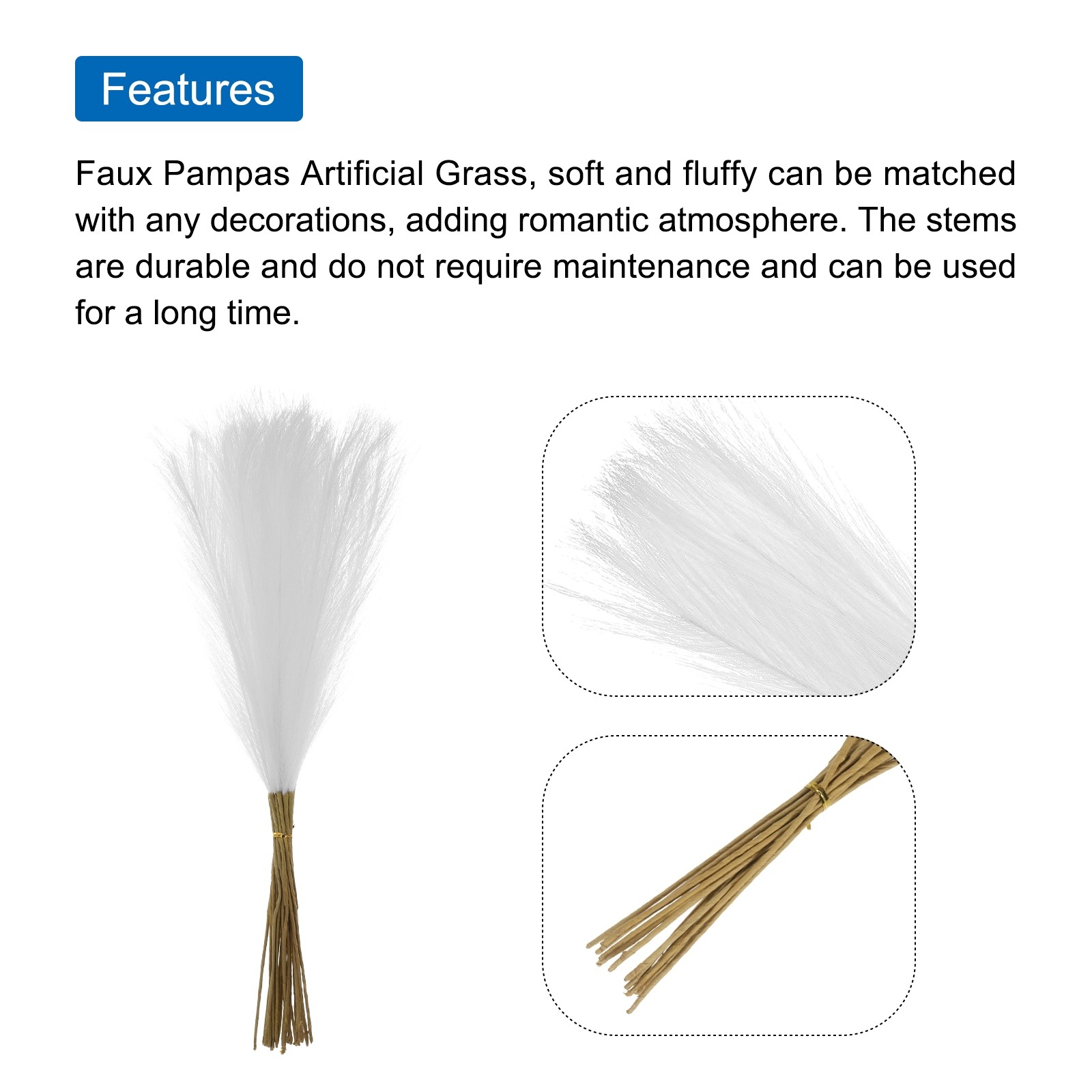 30Pcs Faux Pampas Grass,21″ Fake Pampas for Wedding Decoration,White