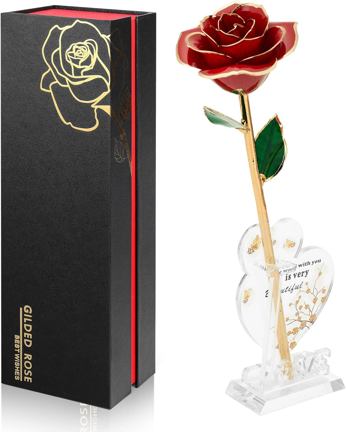 Gold Dipped Infinity Rose Last Forever Flower Decor, Birthday Gift for Women in