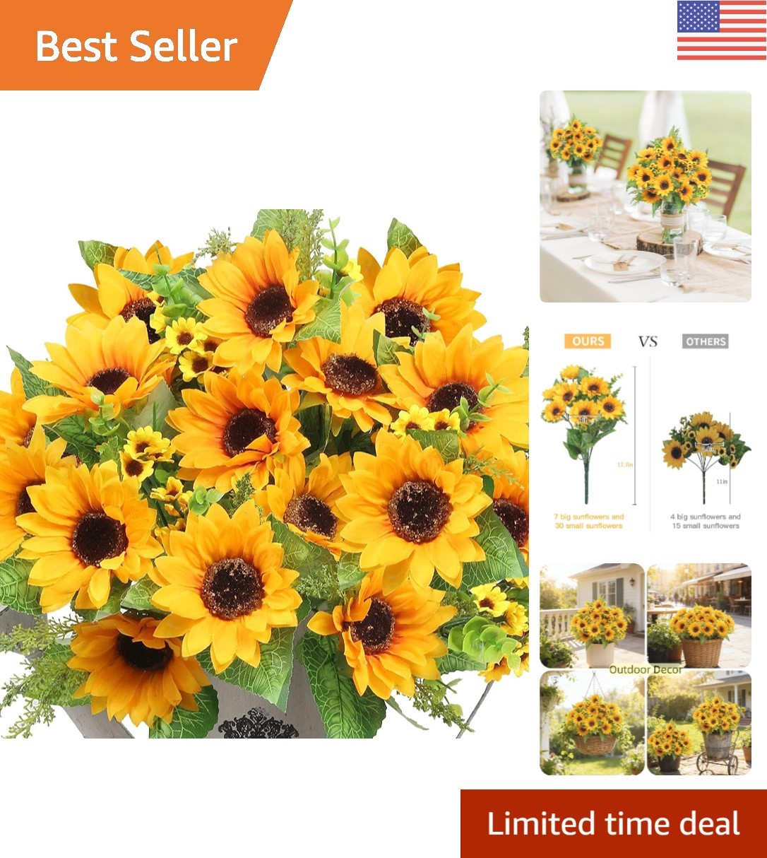 Vibrant Silk Sunflower Bouquets – 14 Big Blooms in 2 Bunches, Perfect for Events