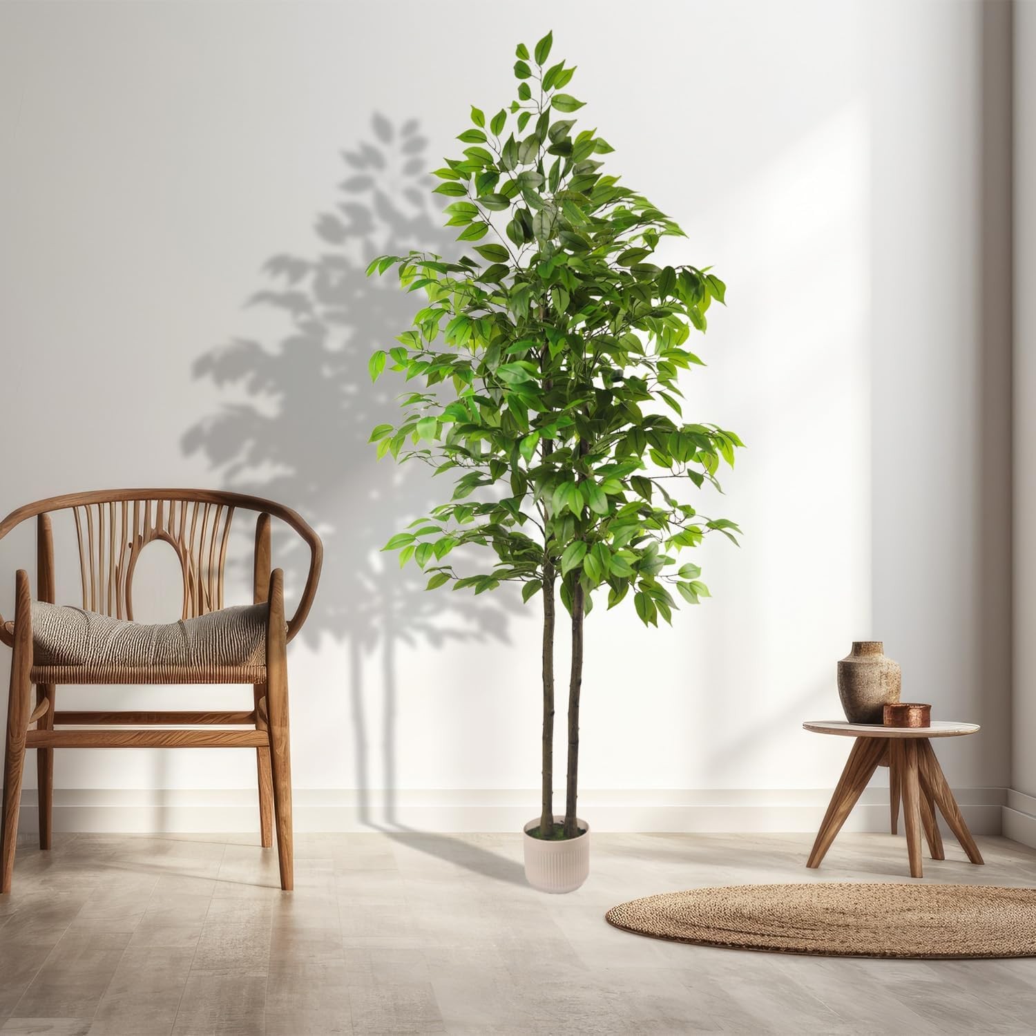 Artificial Ficus Tree 6FT Tall, Artificial Plants Indoor with White Planter Faux